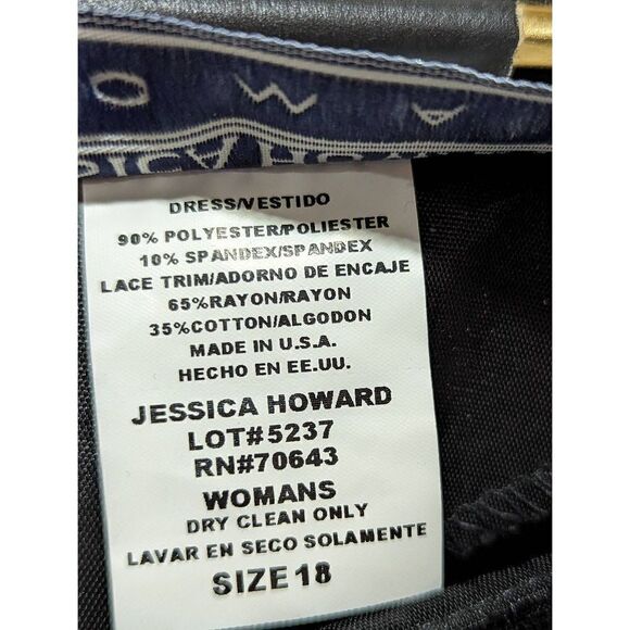 Jessica Howard Women's Black Lace Short Sleeves Velvet Shift Dress Size 18 - Picture 6 of 6